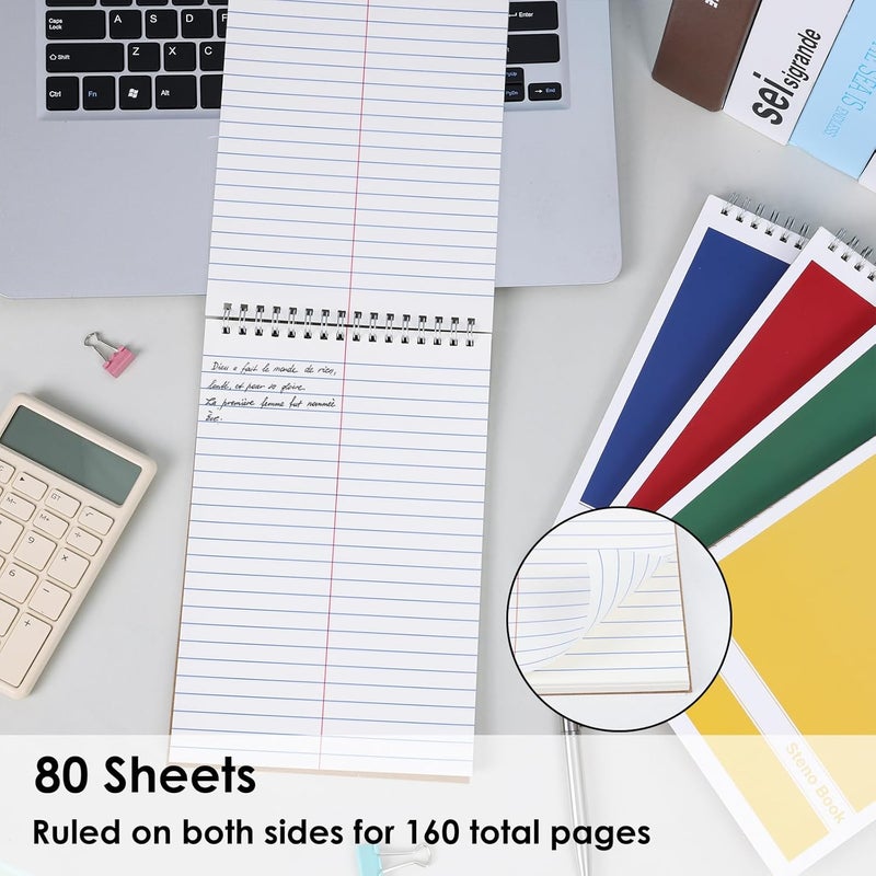 LABUK Steno Pads 6x9in10 Pack, Top Spiral Steno Notebooks, 80 Sheets Note Pads Assorted Color Gregg Rule for School, University, College, Work, Office - Image 4